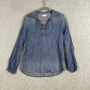 FRAME Hadley Lace-Up Chambray Top Womens S Blue Boho Festival Western Chic